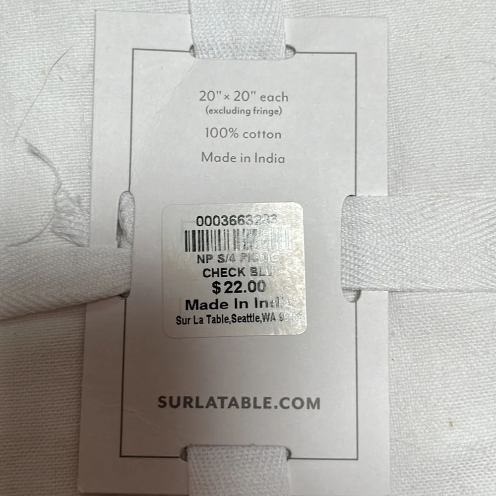 NWT Sur La Table Picnic Check Napkins Set of 4 - Picture 3 of 3